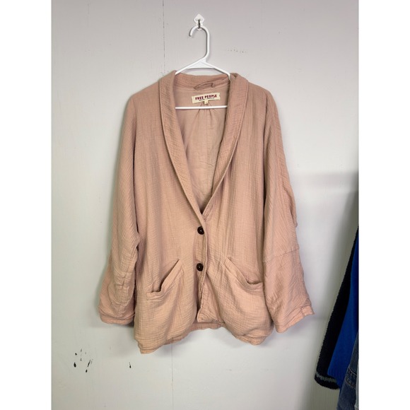 Free People Weekend Dolman Blazer 100% Muslin Cotton Boho Casual Office Sz Med - Picture 2 of 7